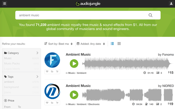 Otsige AudioJungle'i tasuta autoritasuta muusika- ja heliradade kogust alates 1 dollarist.