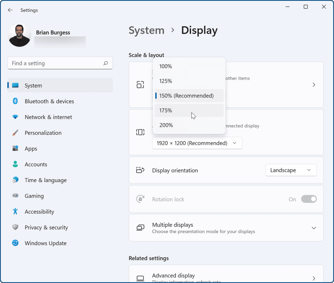 Skaalavaliku muutmine Windows 11