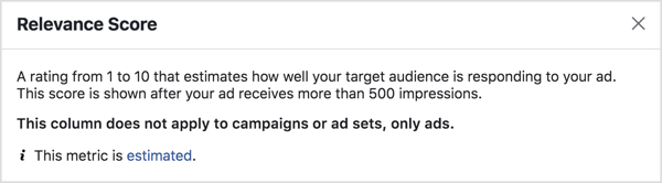 Facebooki reklaamide asjakohasuse skoori mõõdik.