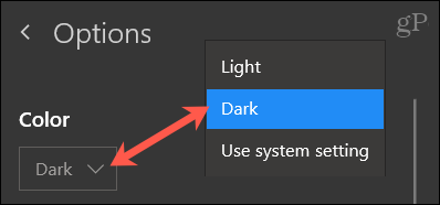 Valige OneNote Windows 10 jaoks värv, tume