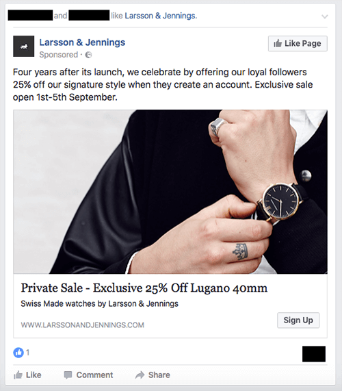 Reklaam eksklusiivse müügi kohta brändilt Larsson & Jennings.