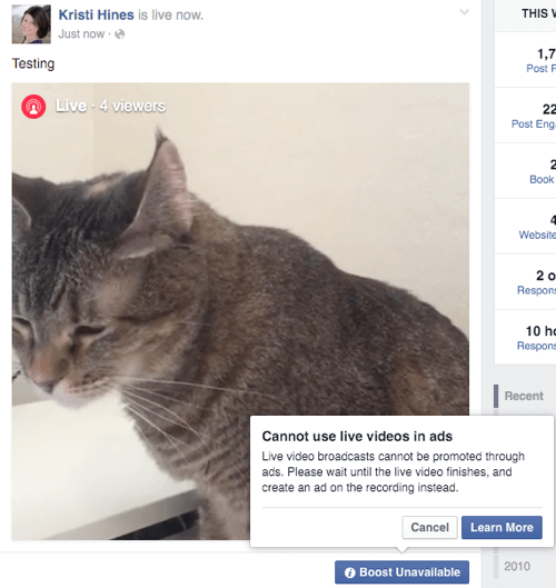 facebooki reaalajas video võimendamine pole saadaval