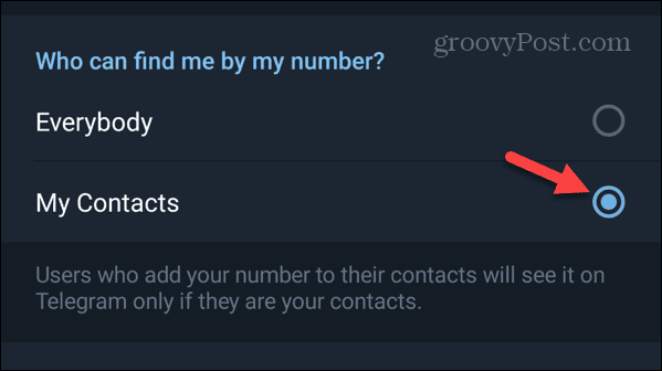 Kes leiab mind minu numbri järgi Androidis Telegramis?