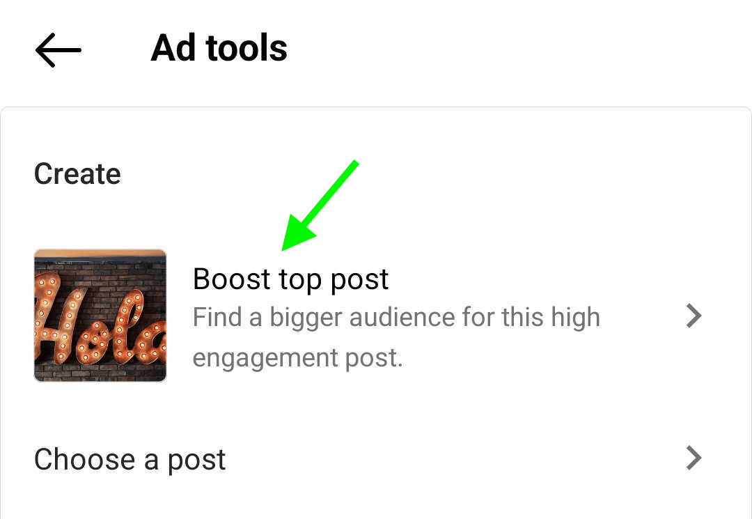 Pilt soovitatud postitusest, mida Instagramis reklaamitööriistades suurendada
