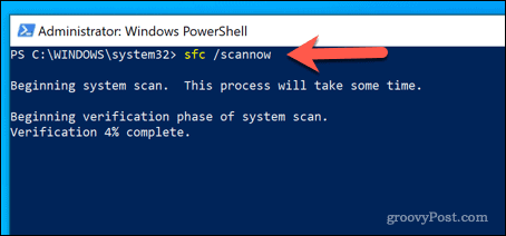 SFC-tööriista käitamine Windows PowerShellis