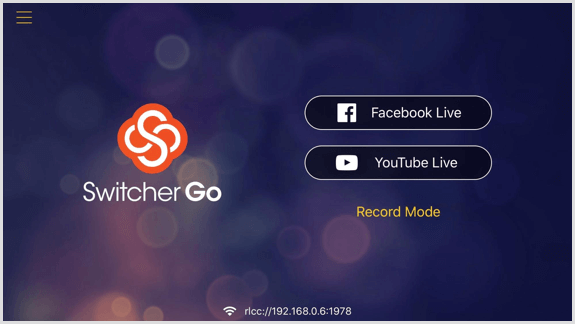 Switcher Go ekraan, kus saate ühendada oma Facebooki ja YouTube'i kontod