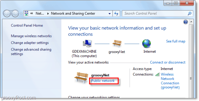 muutke, millist tüüpi Windows 7 arvab selle ühenduse loomisega