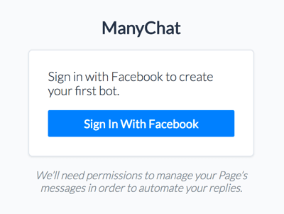 Logige oma Facebooki kontoga sisse ManyChat'i.
