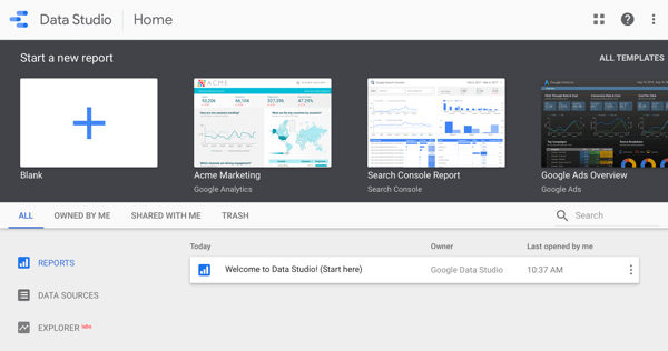 Kasutage teenust Google Data Studio, 1. samm.