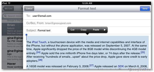 Apple iOS 5 Mail: sisaldab nüüd sõnumites teksti vormindamist