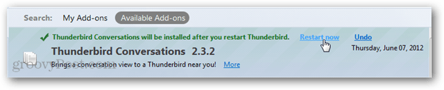 taaskäivitage thunderbird pärast lisandmooduli installimist