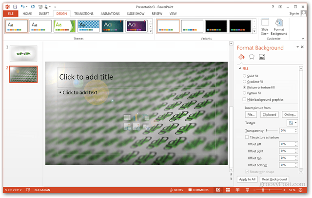 Office 2013 malli loomine Kohandatud kujunduse muutmine POTX-i slaidide kohandamiseks Õpetus Kuidas kohandada tausta