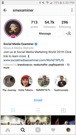Instagrami äriprofiili näide