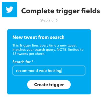 Looge IFTTT-aplett, mille käivitab Twitteri otsing.