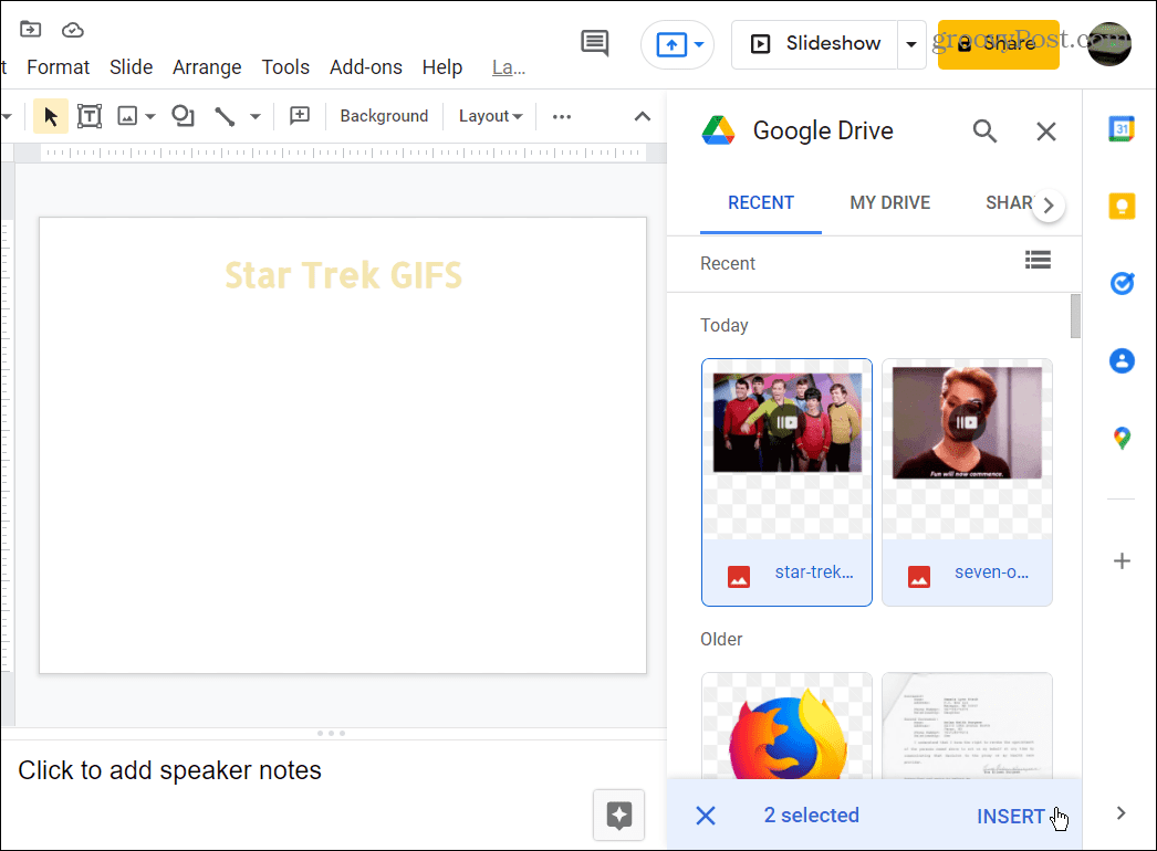 valige Google Drive'ist kasutamiseks GIFS