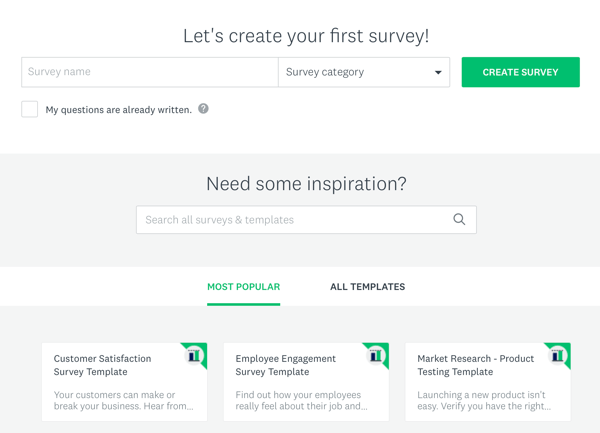 Facebooki reklaamitehnikad, mis annavad tulemusi, valikud Survey Monkey uuringu loomiseks. 