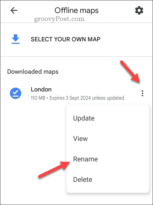 Nimeta võrguühenduseta Google Mapsi kaart ümber
