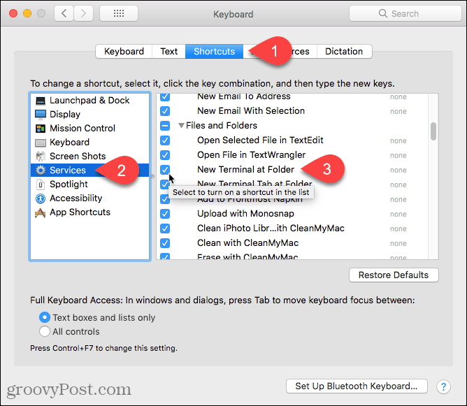 Lülitage teenuses Folder sisse uus terminal