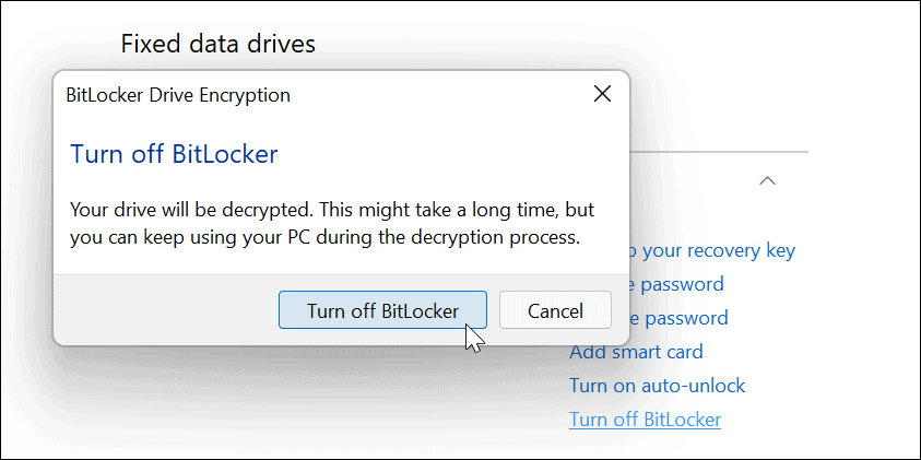Lülitage BitLockeri kinnitus välja