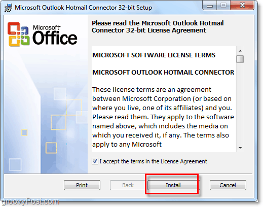 Outlook hotmaili konnektori tööriista installimine