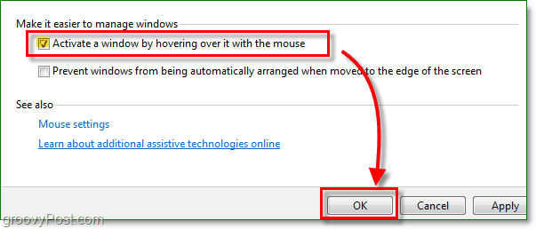akna aktiveerimiseks klõpsake hiirega hiirega kursori kohal olevale märkeruudule, kõik on Windows 7 uus
