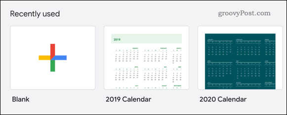 Kalendri malli valimine teenuses Google Sheets
