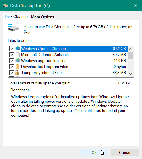 süsteemifailide puhastamine kettapuhastus Windows 10