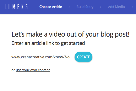 Lisage selle blogipostituse URL, kust soovite luua Lumen5 video.