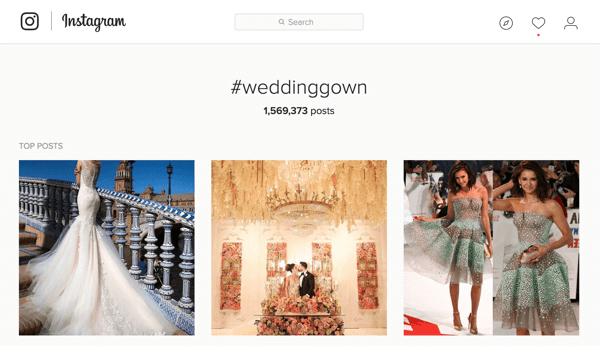 Kui reklaamite pulmakleite, võiksite Instagramist otsida hashtagi #weddinggown.