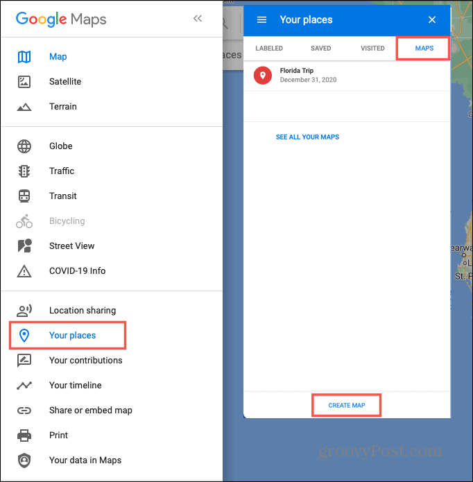 Looge Google Mapsis teekaardi kaart