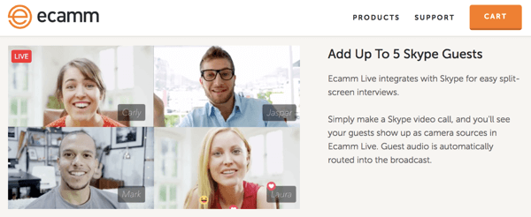 Ecamm Live võimaldab teil Skype'i kasutajaid oma otseülekandesse tuua.