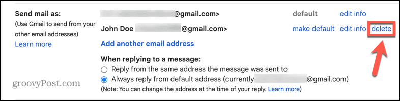 gmaili alias kustutamine