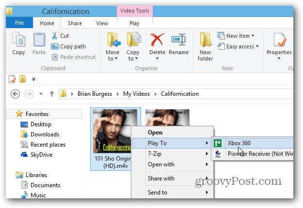 Windows 8 funktsiooni Mängimine funktsiooni kasutamine voogesituse jaoks