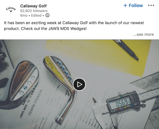 Callaway Golf LinkedIni video, milles kuulutatakse välja uus toode