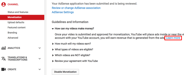 Ühendage YouTube'i ja AdSense'i kontod