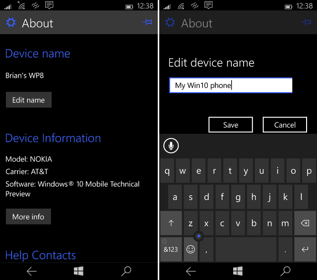 Muutke Windows Phone'i nime