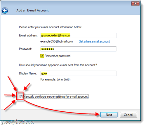 konfigureerige oma hotmaili käsitsi seadistamine Windowsi otsepostituses
