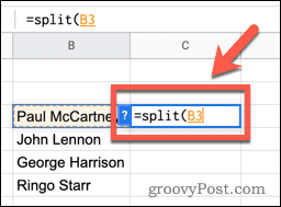 Funktsiooni SPLIT kasutamine Google'i arvutustabelites