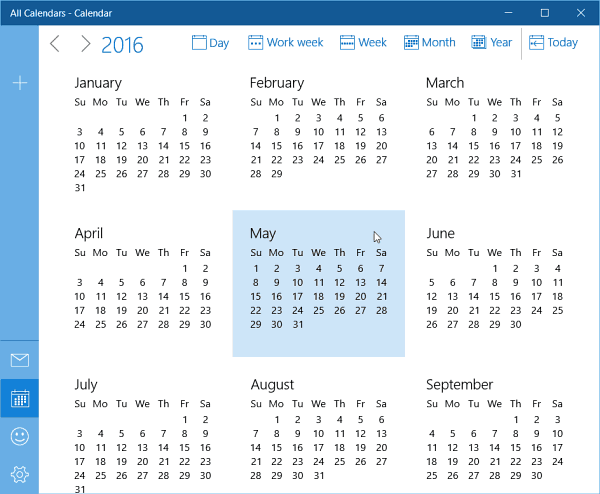Windows 10 kalendri täisaastavaate värskendus