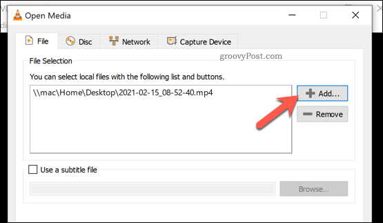 Windowsis VLC-s teisendatava faili lisamine