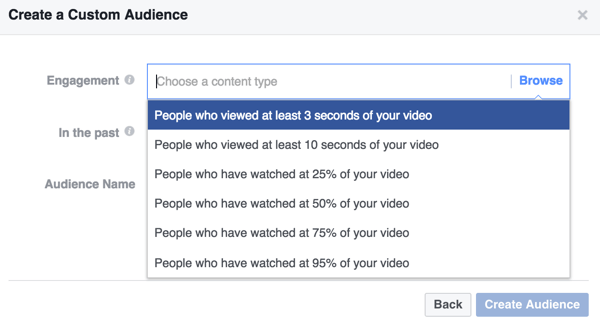 Valige oma Facebooki kohandatud videopubliku jaoks kaasamise kriteeriumid.