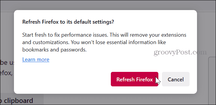 Firefoxi värskendamise nupp