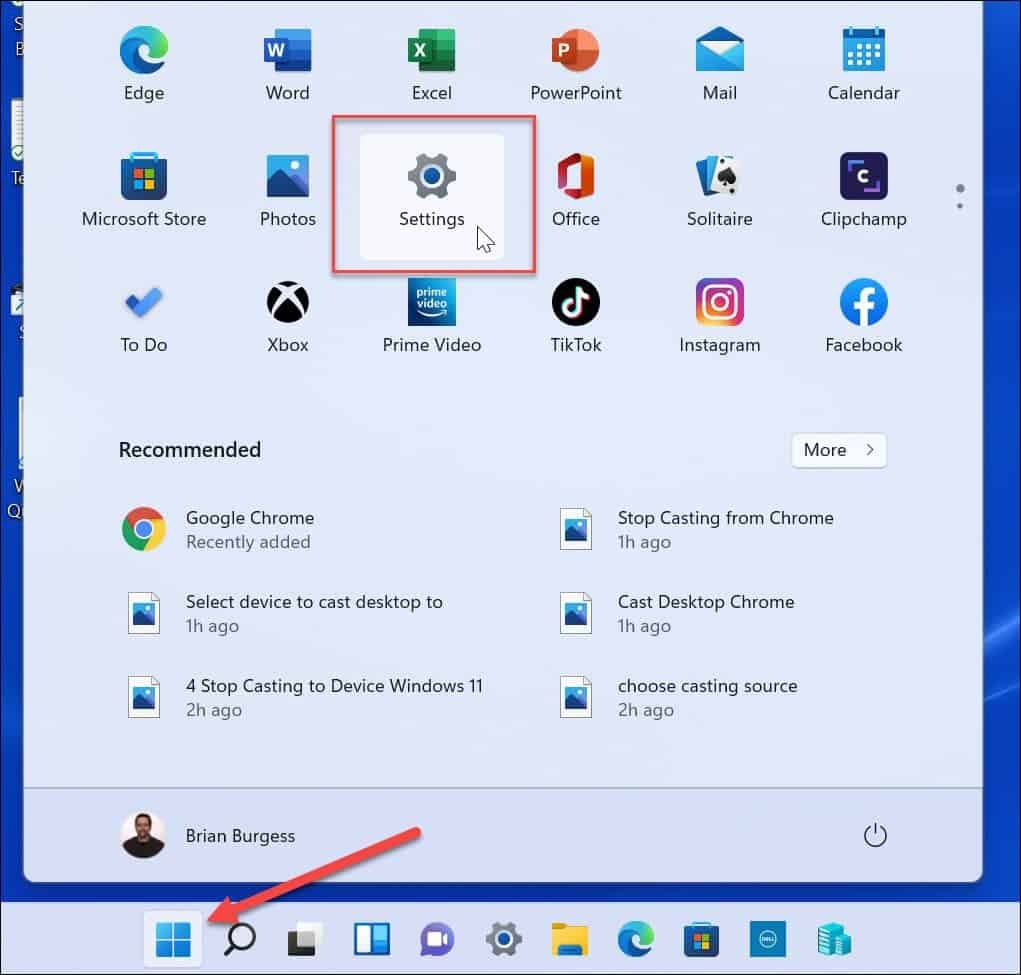 Käivitage Seaded Windows 11