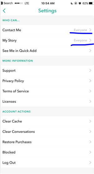 Muutke oma Snapchati seadeid, et igaüks saaks teiega ühendust võtta.