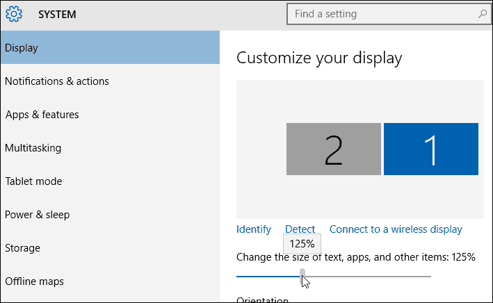 Teksti suuruse sätted Windows 10