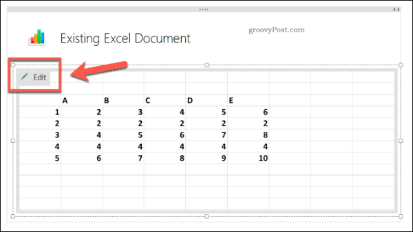 Olemasoleva Exceli arvutustabeli redigeerimine rakenduses OneNote