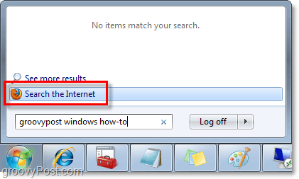 Windows 7 otsinguid ja Interneti-otsinguid saate teha menüü Start orb otsingukasti kaudu