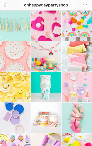 Kuidas parandada oma Instagrami fotosid, Instagrami voogude teema näidis Oh Happy Day Party Shopist, mis näitab erksat värvipaletti