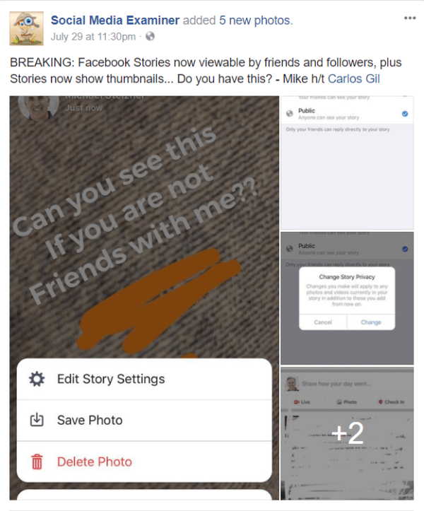 Facebook tutvustab lugude avalikku jagamist ja pisipilte.