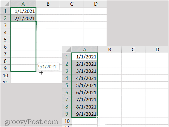 Exceli automaatse täitmise kuupäeva muster